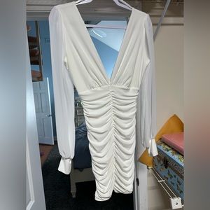 White Long Sleeve Body Con Dress